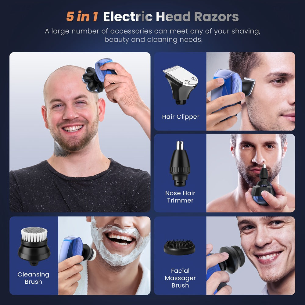 Electric Head Shaver for Bald Men 7D 7 Floating Heads – All-in-One Grooming Kit with Nose Hair Trimmer & Facial Cleaning Brush