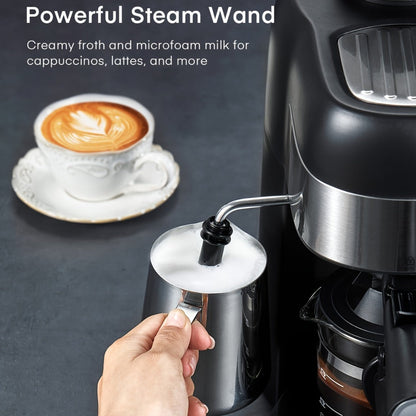 Espresso Machine 3.5 Bar Steam 4 Cup Cappuccino & Latte Maker with Milk Frother for Entryways, Bedrooms and Living Spaces