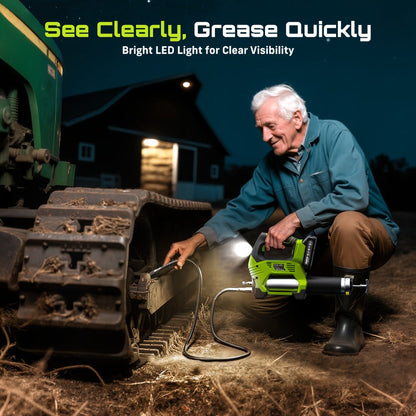 Electric Grease Gun 12000PSI Cordless – 3-Speed Brushless Motor, Dual 2.0Ah Batteries, LED Light, Heavy-Duty Wireless Grease Gun