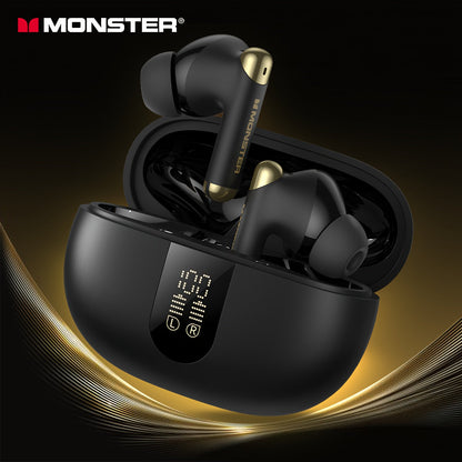 Wireless Earbuds Monster Sport In-Ear with Call Noise Reduction Mic and LED Display Case in Black