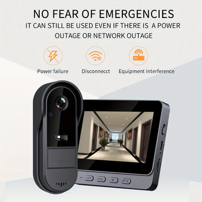 1920P Video Doorbell Camera with 4.3" Monitor & Dual Power - No WiFi No App, Battery & USB, Two-Way Audio