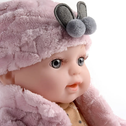 Bunny Ear Baby Doll 12 Inch Pink, Fluffy Bunny Ears PVC Realistic Newborn Comfort Doll, Cute Plush Toy for Boys & Girls Ages 3+
