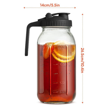 Two-Pack 64-Ounce Mason-Style Glass Pitchers with Black and Gray Flip Lids and Long Handles