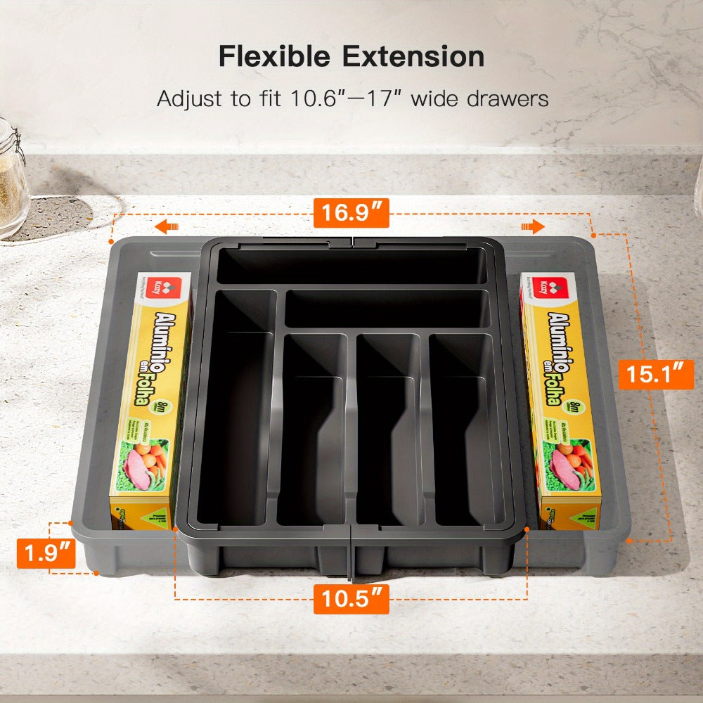 Cutlery Tray Kitchen Organizer Expandable Bamboo Drawer Divider with Labels in Natural, White or Black