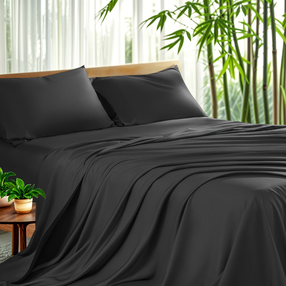 Sheet Set, Four-Piece Bamboo-Blend Plain-Weave Bedding with 16-Inch Fitted Pocket and Thirteen Solid Colors