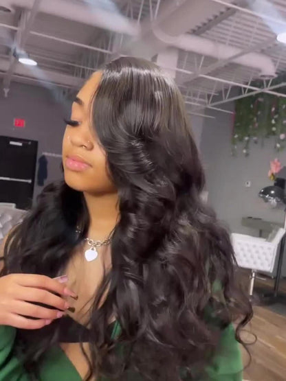 Body Wave Lace Front Wig 13x4 HD Transparent Lace 30 Inch Human Hair Glueless Bye Bye Knots Pre, for Home, Travel and Salon Hair Styling
