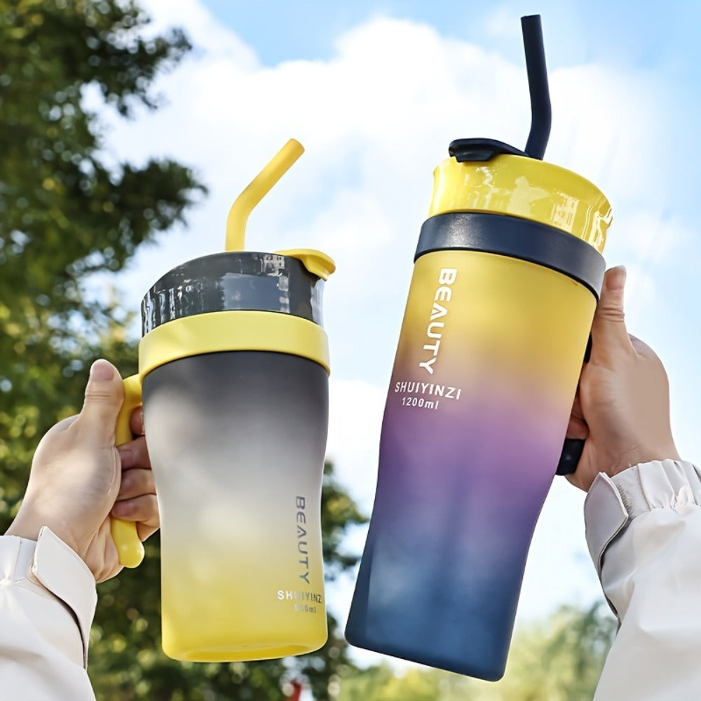Tumbler Set 3pcs Gradient Color Frosted Plastic Water Cup with Straw Double Drinking Large for Entryways, Bedrooms and Living Spaces