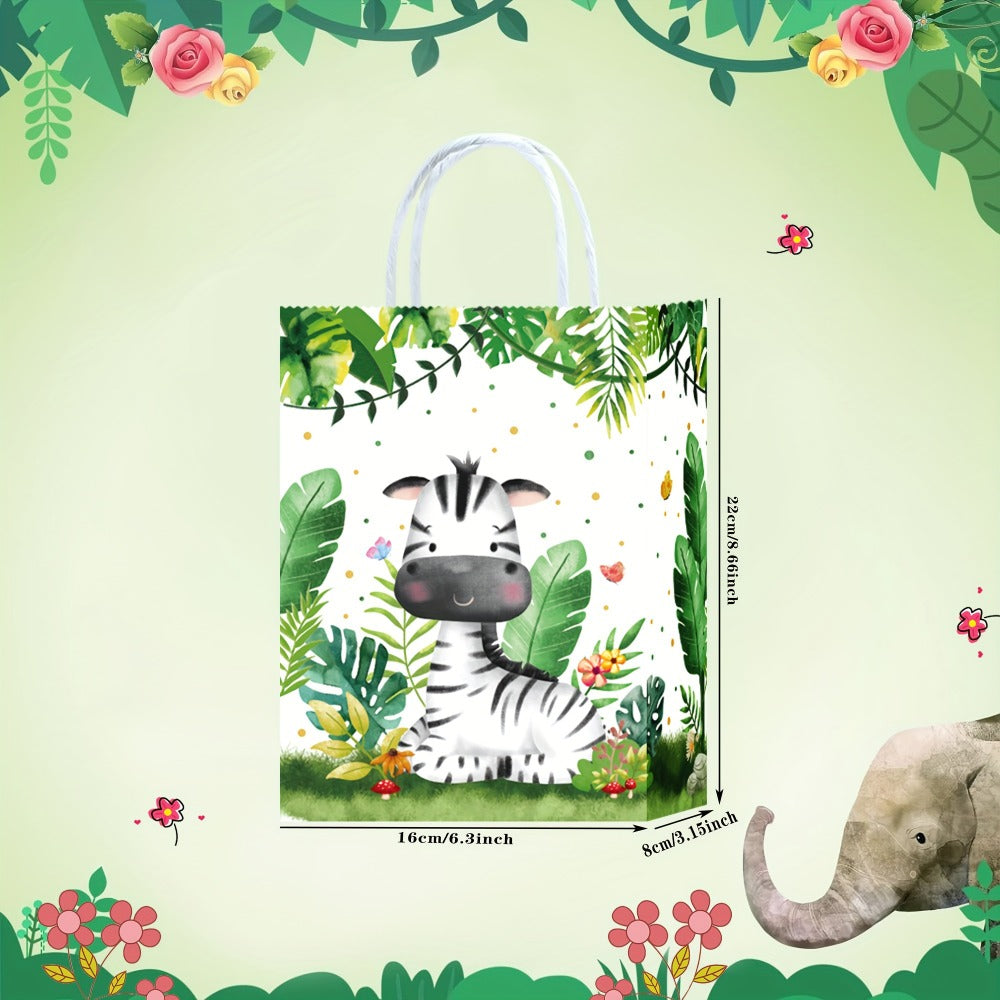 Party Favor Bags Safari Animals Jungle Theme Woodland Print Paper Goodie Bags with Handles for Kids Birthday Party Candy Gift Bags 8 Styles