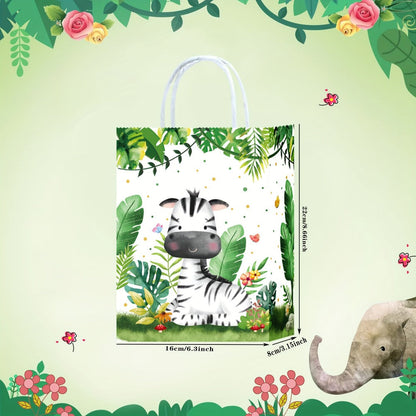 Party Favor Bags Safari Animals Jungle Theme Woodland Print Paper Goodie Bags with Handles for Kids Birthday Party Candy Gift Bags 8 Styles