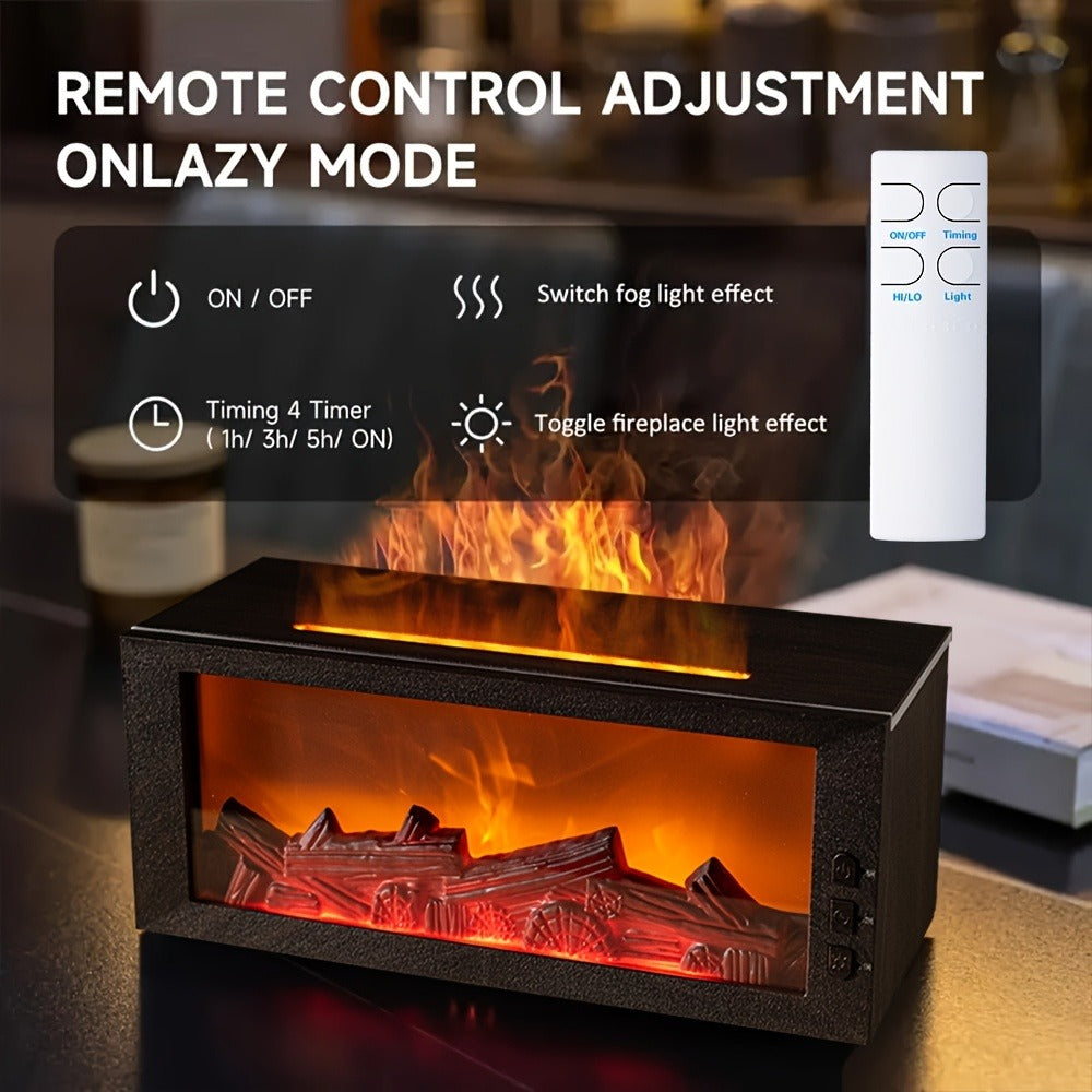 300ml Fireplace Essential Oil Diffuser Set with 19 Oil Bottles, Remote and Seven-Color Light Effects
