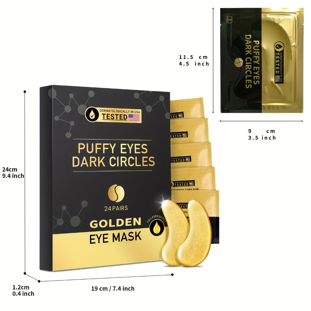 Gold Collagen Eye Patches 24 Pairs – Under Eye Masks for Dark Circles, Puffiness & Fine Lines | Hydrating Anti-Aging Gel Patches for Women