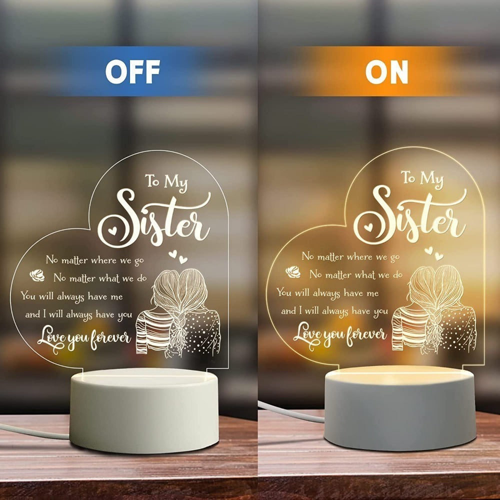 Night Light Sister Galaxy Floral Acrylic Sign with Round Base, Corded Tabletop Display and One-Piece Configuration
