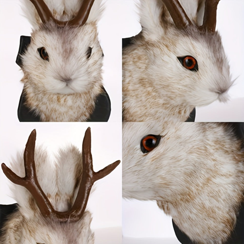 Jackalope Wall Mount Faux Taxidermy Rabbit Head with Antlers - Whimsical 3D Resin Animal Wall Art for Home