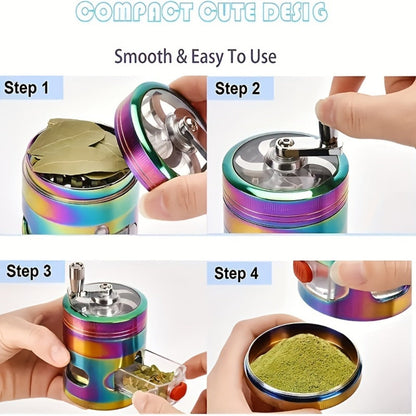 Spice Grinder 4-Layer Hand Crank Metal Herb Grinder, Colorful Rainbow Multifunctional Spice Crusher for Kitchen