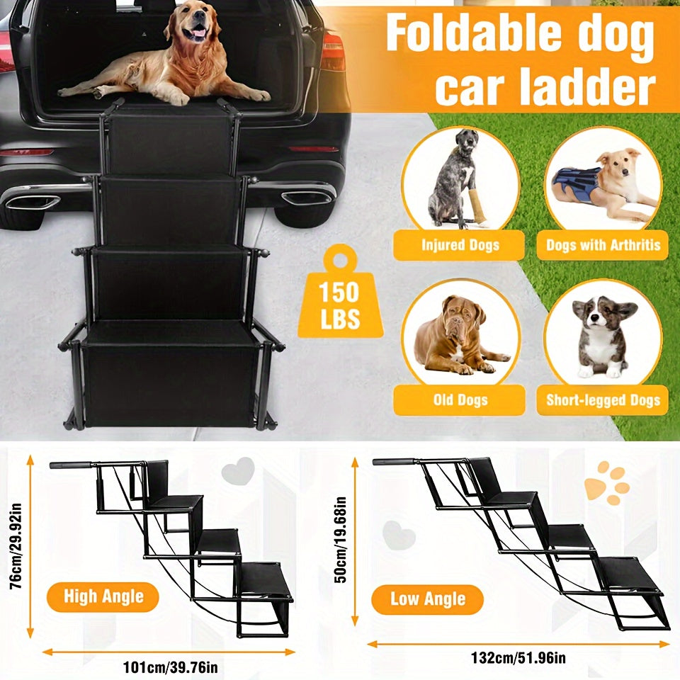 Dog Car Ramp Foldable Non-Slip – Collapsible Pet Ramp for Cars SUVs & Trucks, Lightweight Portable Dog Steps for Large Small Dogs