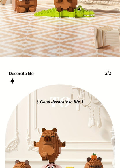 Capybara Micro Brick Building Set 562pcs Collector Edition – Miniature DIY Assembly Desk Decor Stress Relief Toy for Kids Teens Adults