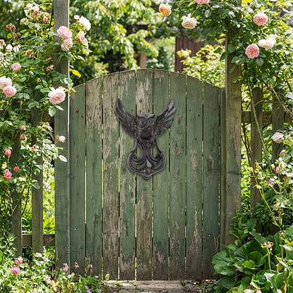 Owl Door Knocker Heavy Duty Cast Iron Winged Old Country Style Feather Detail Rustic Home Entryway Decoration Craft Gift