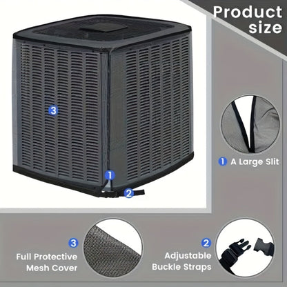 Outdoor AC Unit Cover Heavy Duty Waterproof Central Air Conditioner Cover with Mesh Vent Adjustable Straps UV Rain Snow Debris Bug Leaf