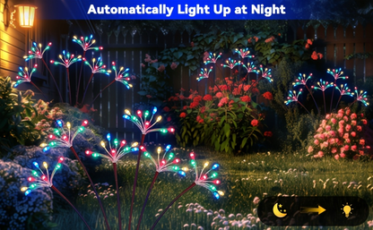 Solar Garden Lights 4-Pack Swaying Firework Stakes with Two Modes and Six Colors for Flowerbed Decor