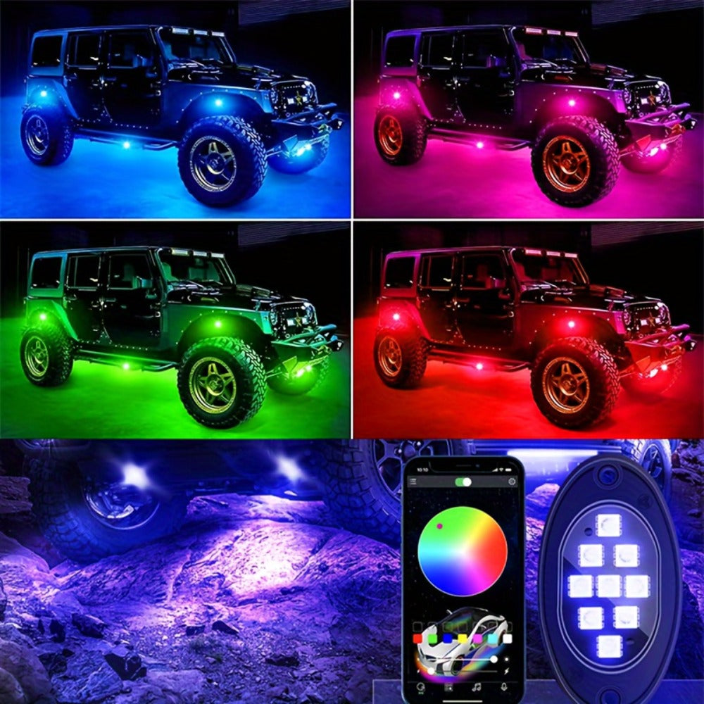 RGB LED Rock Lights Kit for Trucks & Off-Road – App & Remote Control, Music Mode, Underglow Neon Lights for SUV, ATV, UTV
