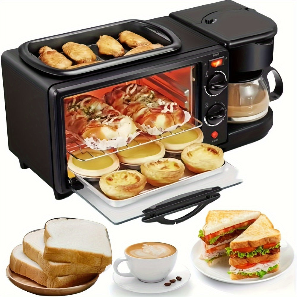 3-in-1 Breakfast Station Maker - Coffee Maker + Toaster + Frying Pan Combo, One-Touch Timing Fast Cooking