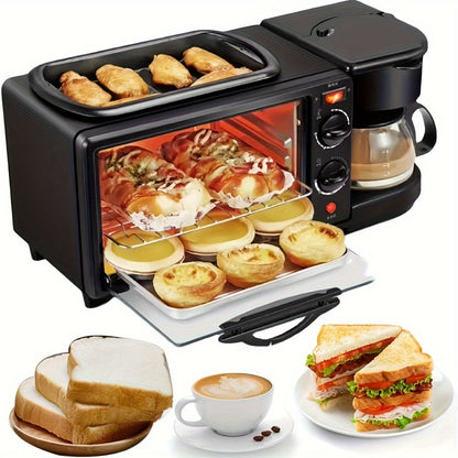 3-in-1 Breakfast Station Maker - Coffee Maker + Toaster + Frying Pan Combo, One-Touch Timing Fast Cooking