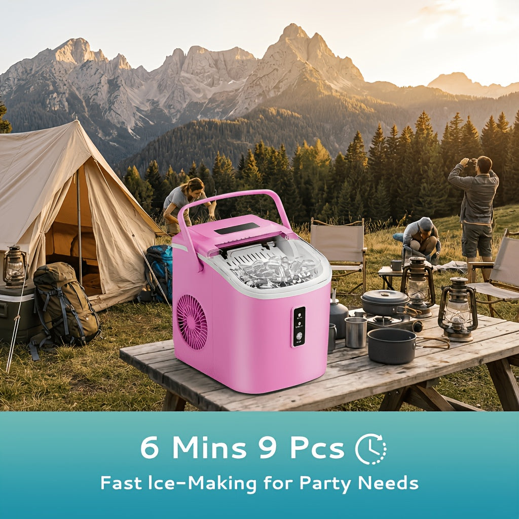 Portable Ice Maker Countertop – Bullet Ice Machine 26-29 Lbs Daily, 9 Ice Cubes in 6 Mins, Self-Cleaning, Quiet Under 45dB, with Handle