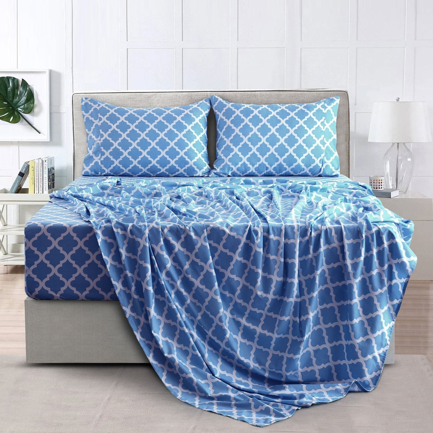 Bed Sheet Set Brushed Polyester in 3- or 4-Piece Configuration with Six Sizes and Eight Colors