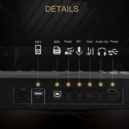 88-Key Foldable Digital Piano with MIDI, Pedal, Headphones and Bag detail image - detail view 6