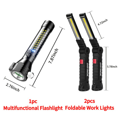 COB LED Work Light Rechargeable – Magnetic Base Portable Flashlight, 1000 Lumen Adjustable Beam, Multi-Pack Hanging Lamp for Garage