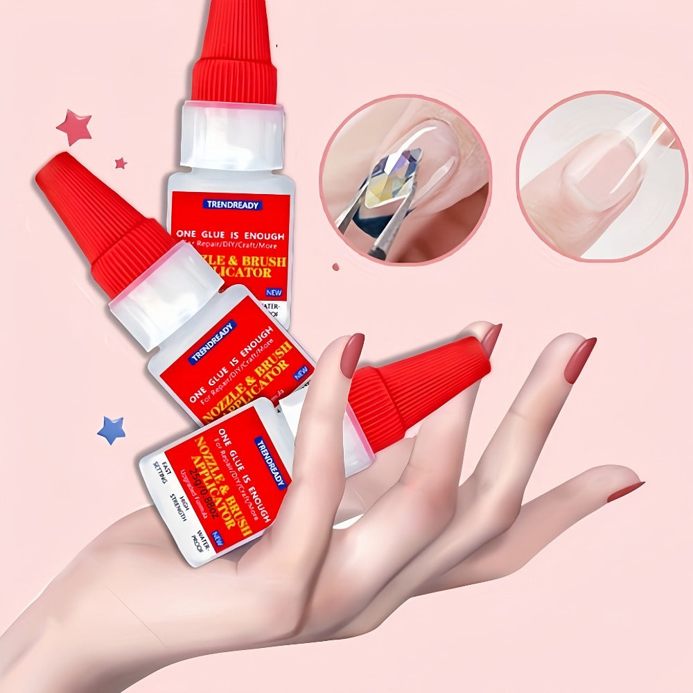 Nail Glue Salon Grade Super Glue 2-Pack, Clear Adhesive for Artificial Nails, Multi-Surface, with Dropper & Brush