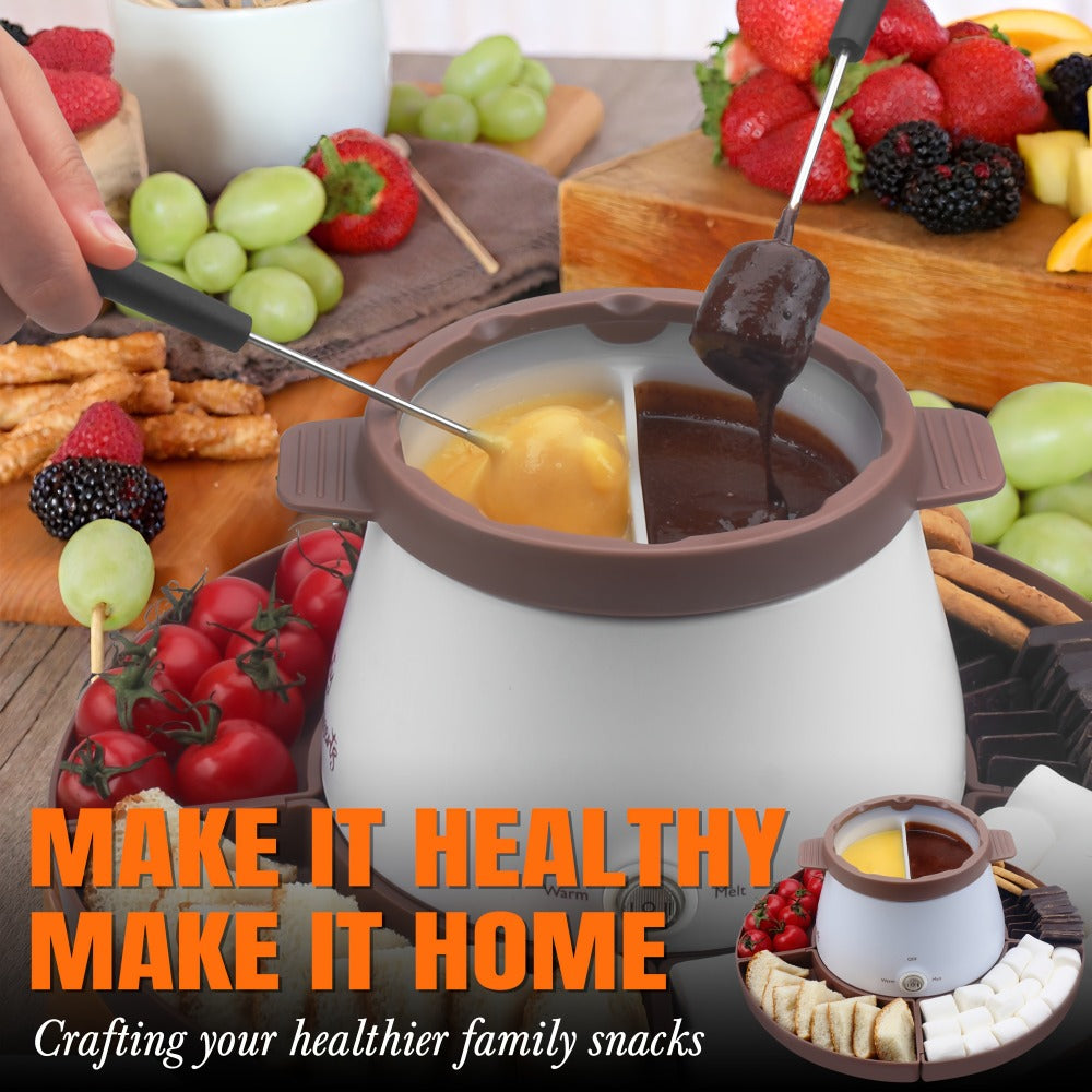 Chocolate Melting Pot Electric Fondue Pot Set with Fondue Forks 2.5 Cup Dual Pots Candy for Entryways, Bedrooms and Living Spaces