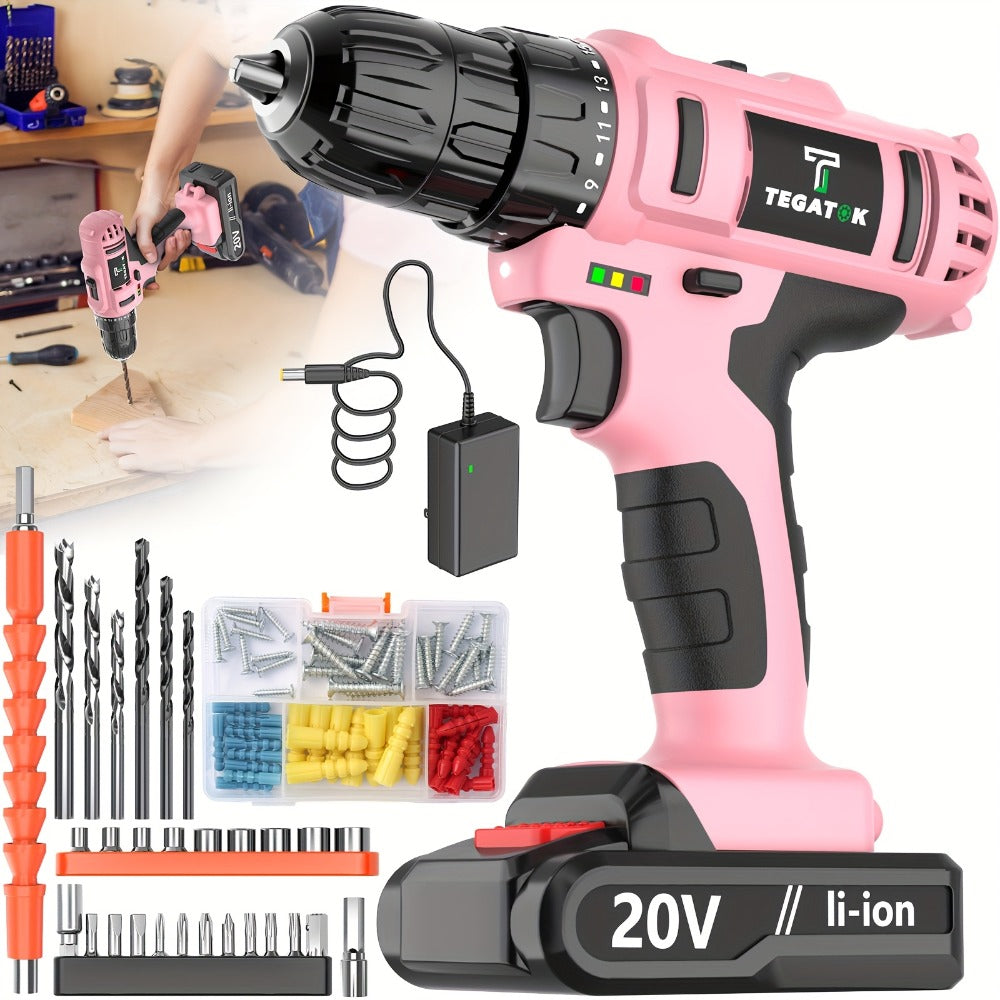 20V Cordless Drill Set Impact Power Drill 3/8 Inch Keyless Chuck 18+3 Clutch 45Nm Max Torque for Entryways, Bedrooms and Living Spaces