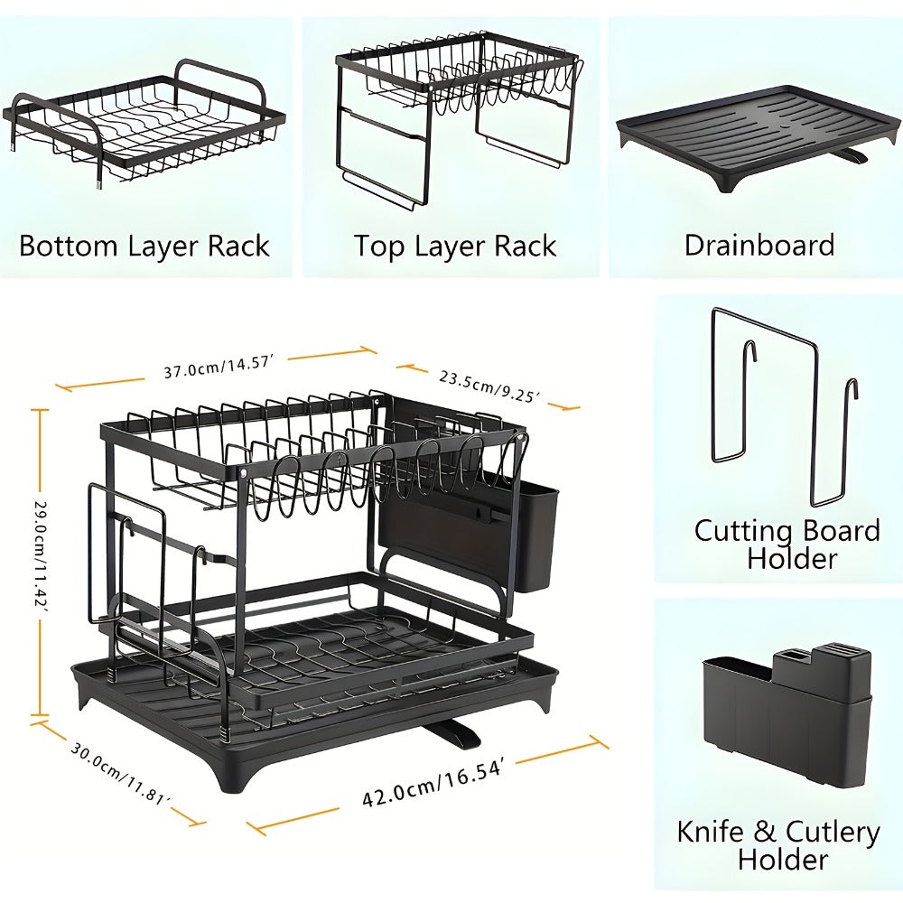 Dish Drying Rack with Drainboard in Gray, White, Black, Single-Layer and Seven-Cup Configurations