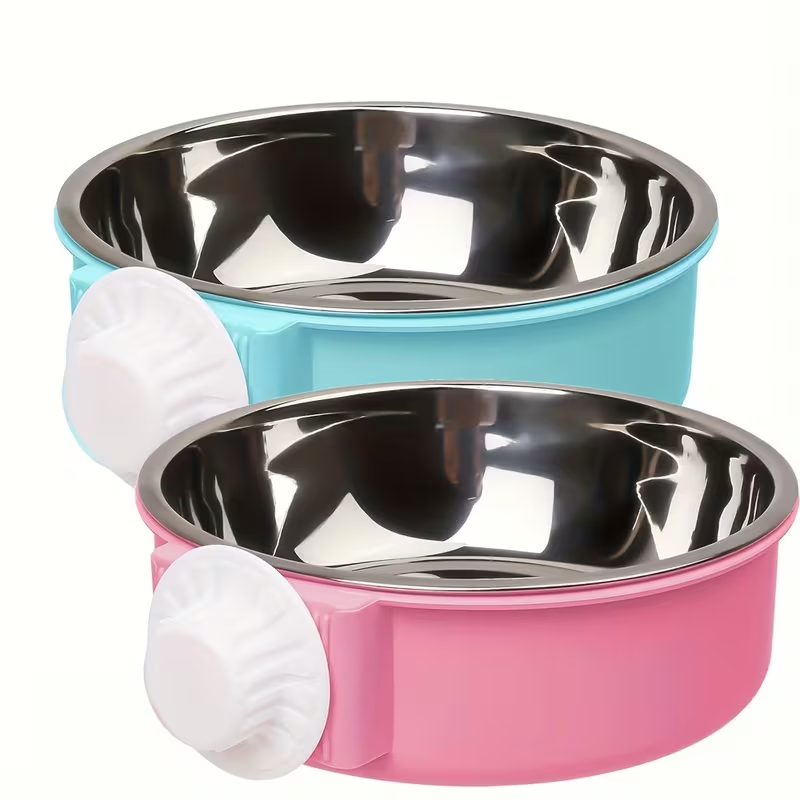 Stainless Steel Cage Bowl Set 2-Pack – Hanging Pet Feeder & Water Bowl for Dogs, Cats, Birds & Small Animals