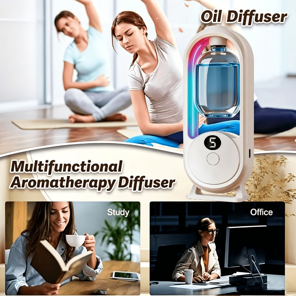 Aroma Diffuser with Five Intensity Settings, Color-Lighted Bottle Window and One- or Three-Oil Bundle Options