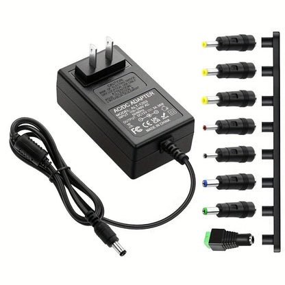 Fixed 12V 3A AC/DC Power Adapter with 36W Label, US Plug and Ten Interchangeable Connector Tips