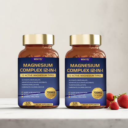 Magnesium Complex 700mg 12-in-1 120 Capsules with Glycinate, Citrate, Malate & Taurine for Sleep
