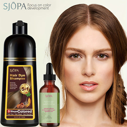 Natural Hair Dye Shampoo Kit 3-in-1 with Rosemary Oil & Squalane, Plant-Based Gray Hair Coverage