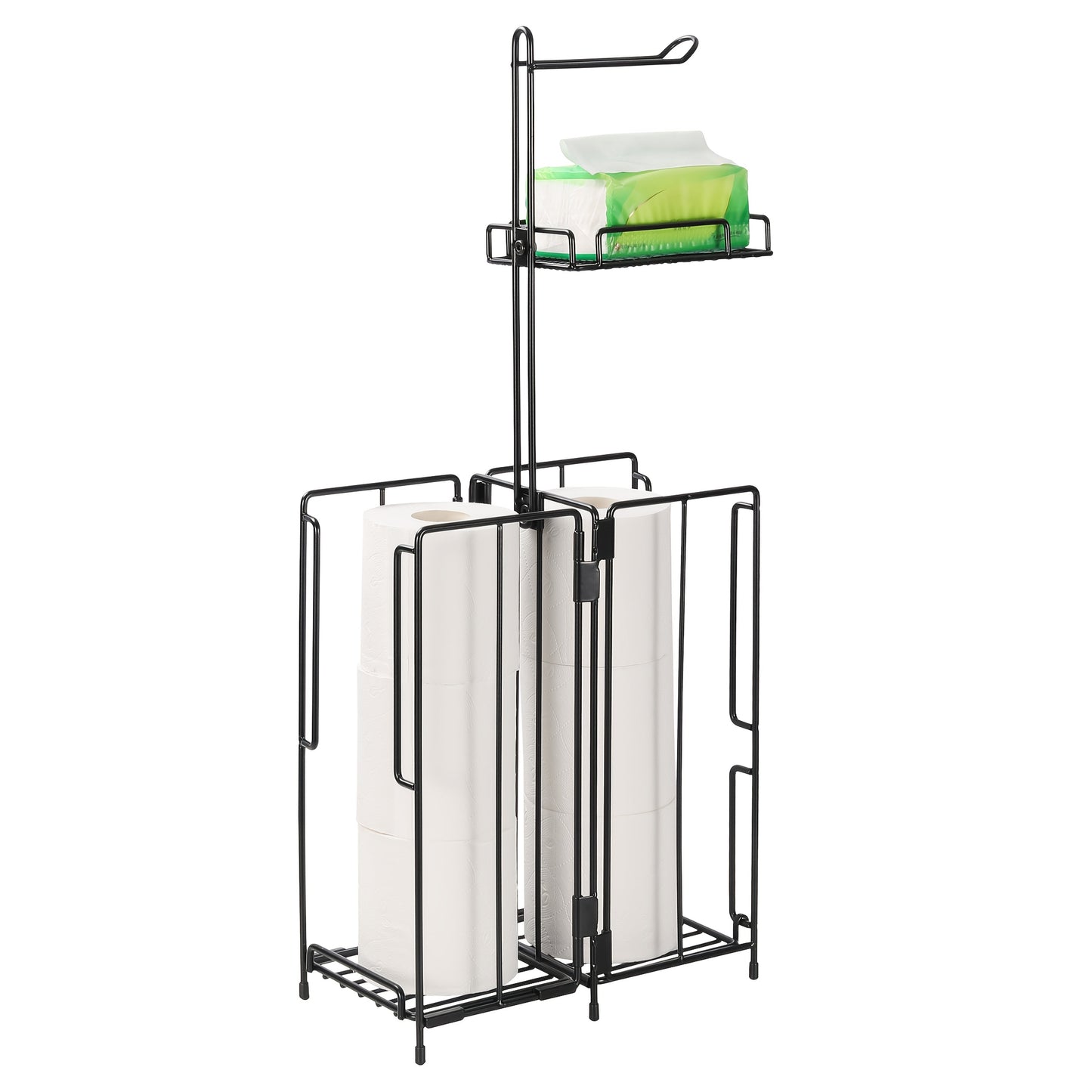 Freestanding Toilet Paper Holder with Square Reserve-Roll Cage, Upper Shelf and Single or Two-Pack Options