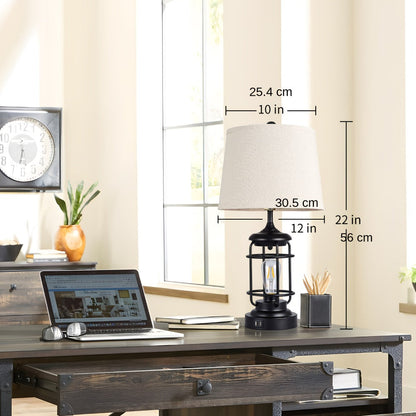 Farmhouse Table Lamps Set of 2 with 4 LED Bulbs for Entryways, Bedrooms and Living Spaces, with Listed Configuration