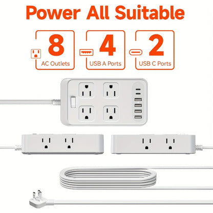 One-Touch Switch Desk Charging Station 14-in-1, 8 Widely Distributed AC Outlets & 6 USB Ports (4 USB-A + 2 USB-C)