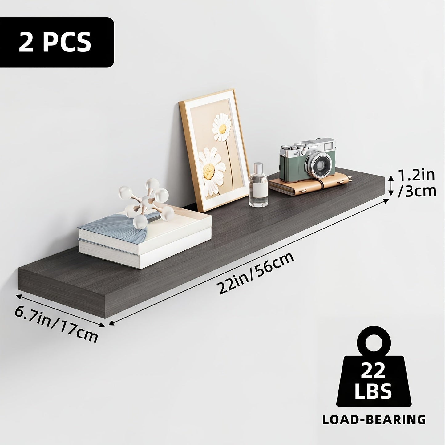 Floating Wall Shelf Set with Concealed-Style Brackets, Multiple Finishes and 4- or 6-Piece Options