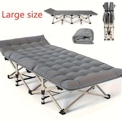 Folding Camping Cot with 74 x 30 Inch Plaid Mattress Checkout Label, Carry Bag and Side Storage Pocket