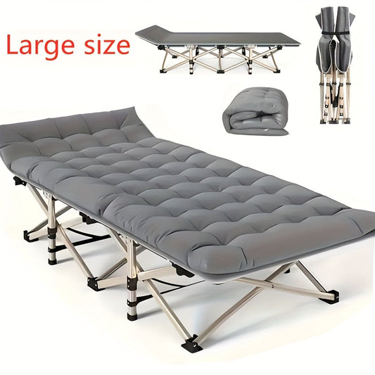 Folding Camping Cot with 74 x 30 Inch Plaid Mattress Checkout Label, Carry Bag and Side Storage Pocket