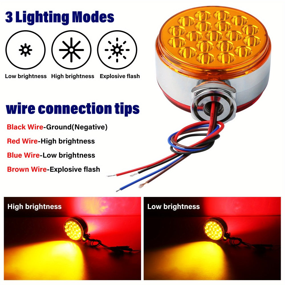 Truck Pedestal Lights Kit 4 Pack – 2pcs 4 Inch Round Double Face LED Turn Signal Lights 38-LED & 2pcs 3 Inch Round Double Face LED Marker