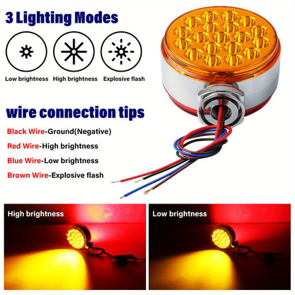Truck Pedestal Lights Kit 4 Pack – 2pcs 4 Inch Round Double Face LED Turn Signal Lights 38-LED & 2pcs 3 Inch Round Double Face LED Marker