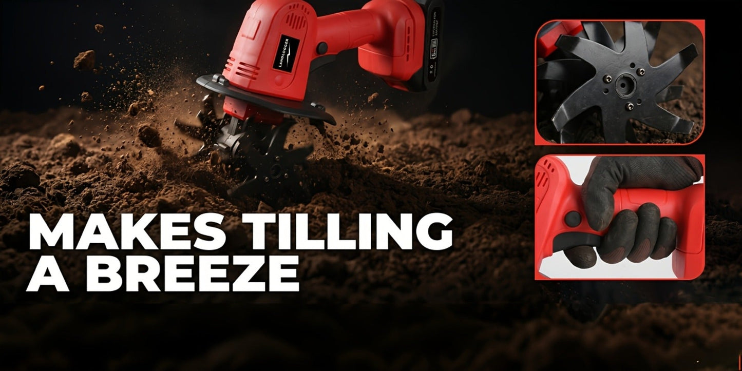 Cordless Electric Cultivator 20V Handheld Rotary Tiller, 9-Inch Width 6.6-Inch Depth, 1 or 2 Batteries & Charger