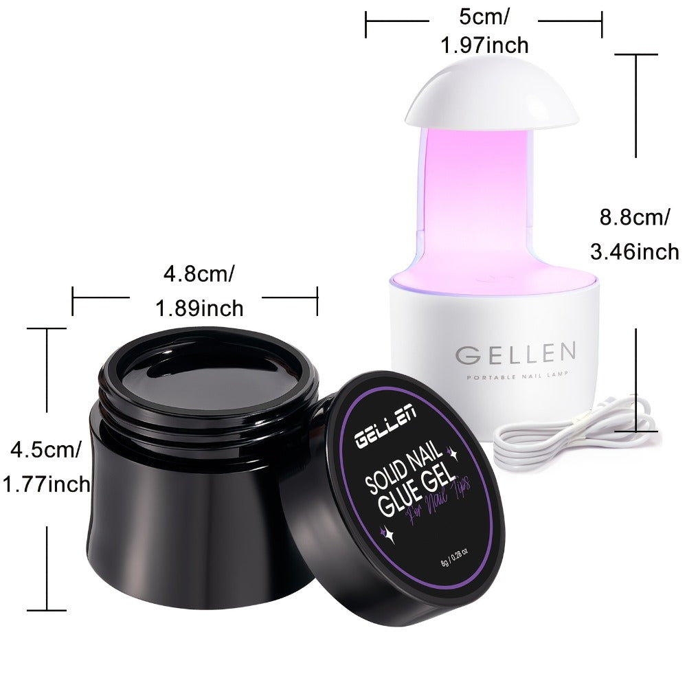 Solid Gel Nail Glue Kit with Mini LED Lamp – 8g UV Cure Gel Glue 28+ Days Long-Lasting Bond for Press On Nails Acrylic Tips Rhinestones