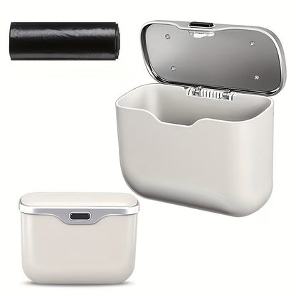 Car Trash Can Leather & ABS – Leak-Proof Auto Garbage Bin with Lid | Dry & Wet Waste | Universal Fit 99% Cars | Includes Garbage Bags |